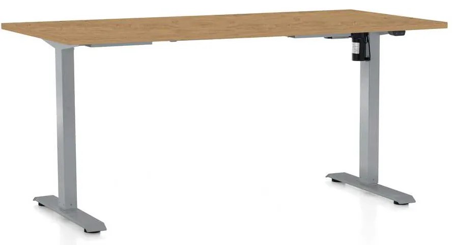 Výškovo nastaviteľný stôl OfficeTech A, 160 x 80 cm, sivá podnož, dub kamenný