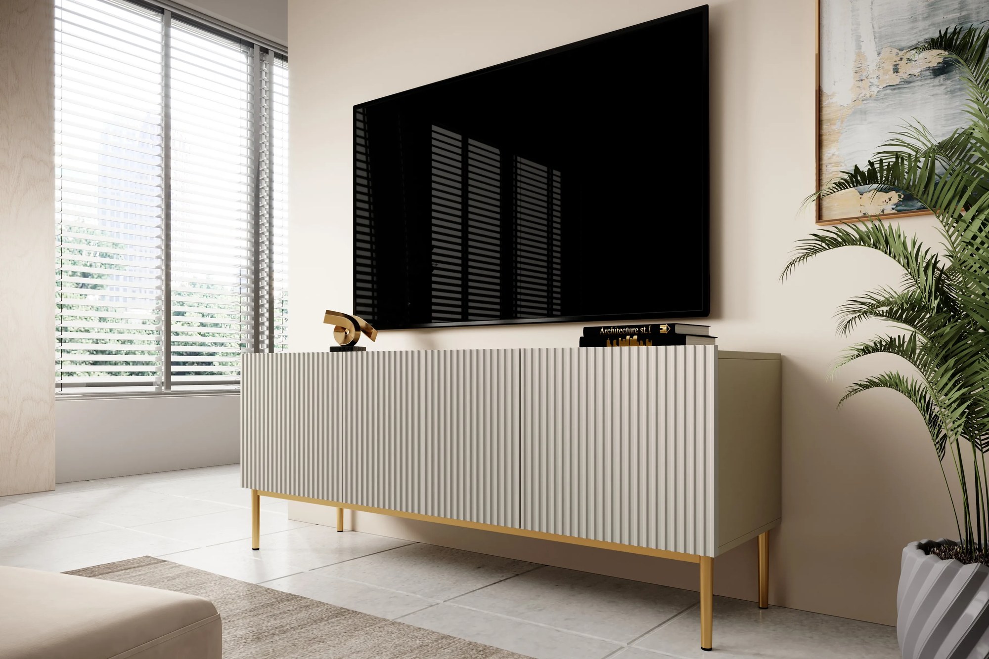 TV stolík Nicole 150 cm - kašmírová / zlaté nožičky
