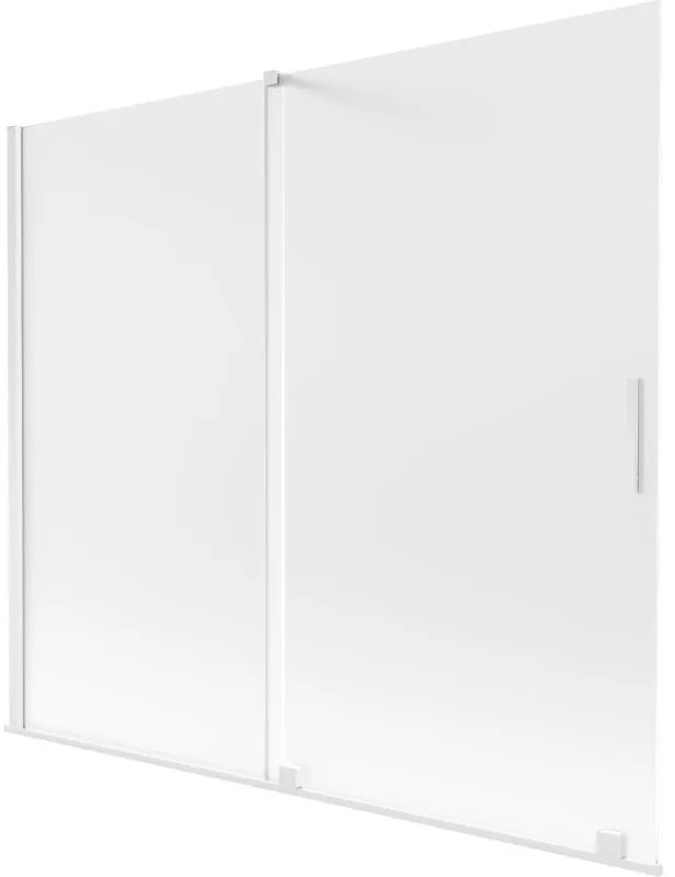 Mexen Velar, 2-krídlová posuvná vaňová zástena 180 x 150 cm, 8mm sklo námraza, biela matná, 896-180-000-31-20
