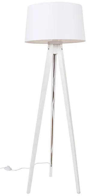 Moderná stojaca lampa statív biela s ľanovým tienidlom biela 45 cm - Tripod Classic