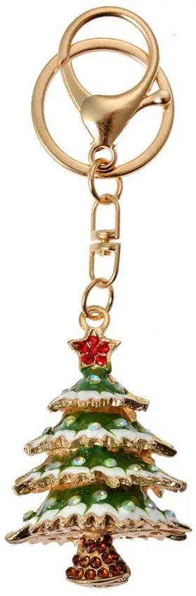 Zlatý kovový prívesok na kľúče s kamienkami vianočný stromček - 4*3*6 cm