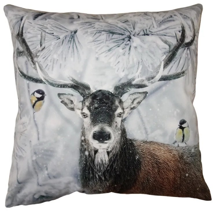 Zimná zamatová obliečka na vankúš Jeleň so sýkorkami Deer I - 45*45 cm