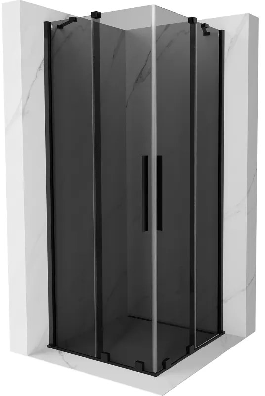 Mexen Velar Duo, sprchový kút s posuvnými dverami 90 x 90 cm, 8mm šedé sklo, čierna matná, 871-090-090-42-70