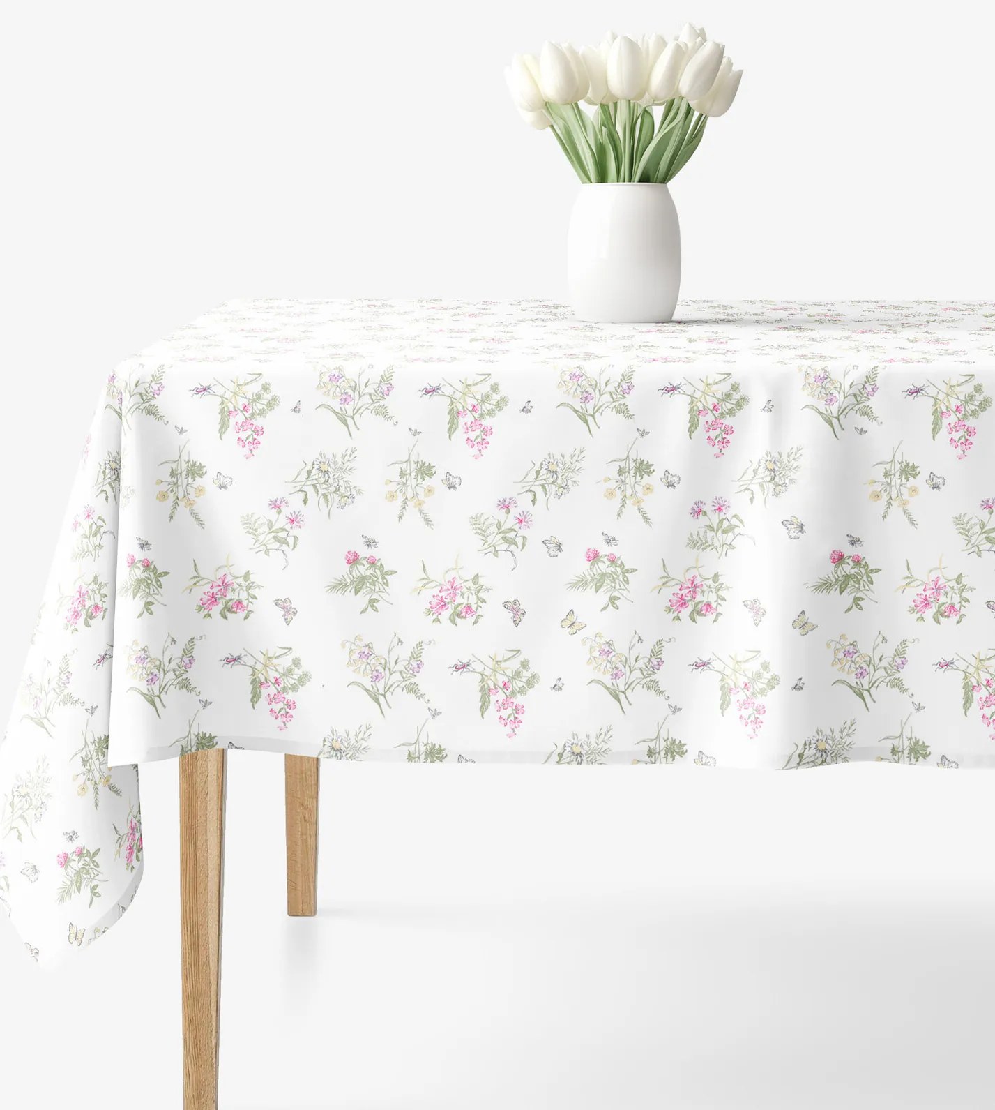 Goldea hranatý obrus 100% bavlnené plátno - farebné lúčne kvety na bielom 80 x 80 cm