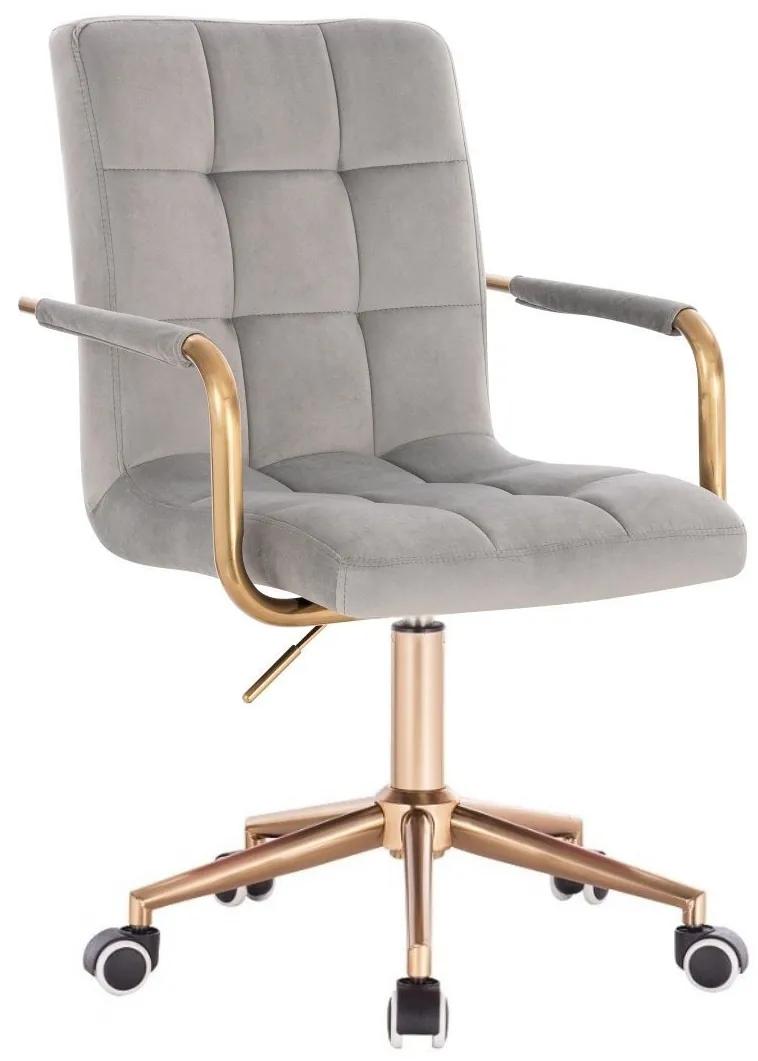 LuxuryForm DESIGN Stolička VERONA GOLD VELUR na zlatej podstave s kolieskami - svetlo šedá
