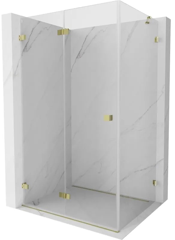 Mexen Lunar-F, skladací sprchový kút ľavý 85 x 70 cm, 8mm číre sklo, zlatý profil, 836-085-070-50-00-L