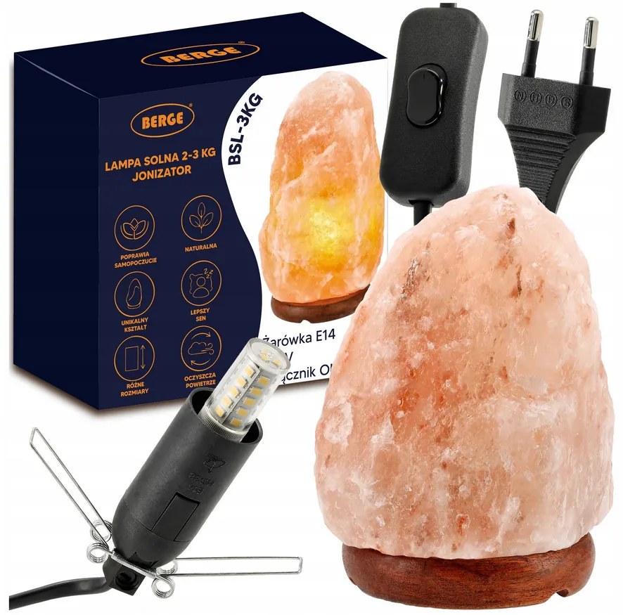 BERGE Soľná lampa 2-3kg - Ionizátor / nočná lampa