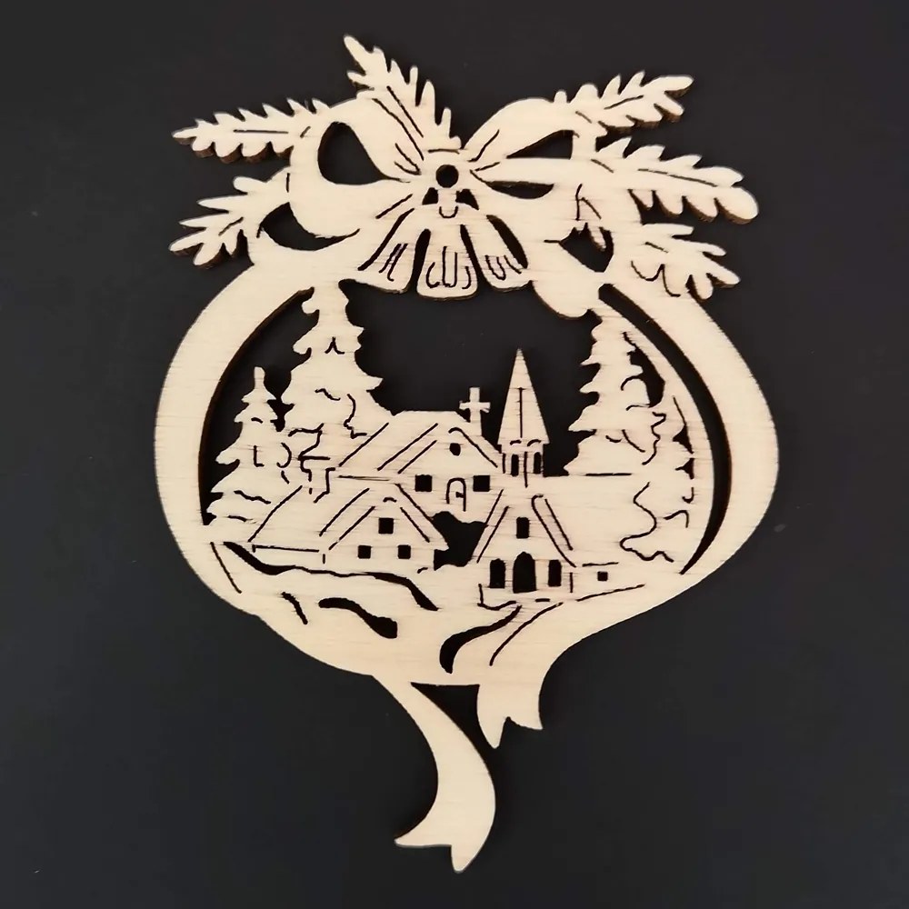 AMADEA Drevená ozdoba dedinka v mašli 9 cm