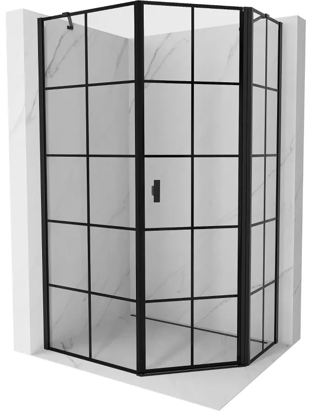 Mexen Mist, päťuholníkový sprchový kút, pravý 80 x 90 cm, číre sklo-čierna mriežka, 8A8-080-090-70-77-P