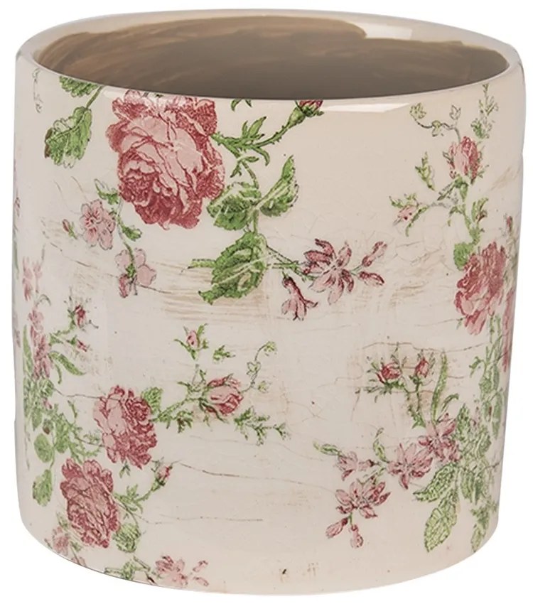 Béžový keramický obal na kvetináč s ružami Rosalina M - Ø 14*13 cm