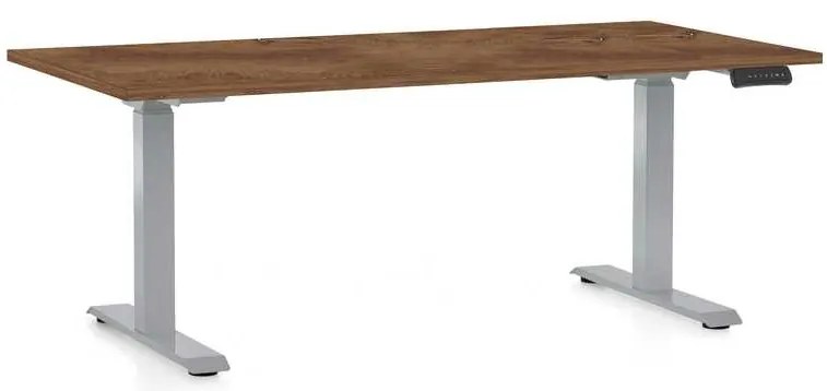 Výškovo nastaviteľný stôl OfficeTech D, 160 x 80 cm, sivá podnož, dub silverjack