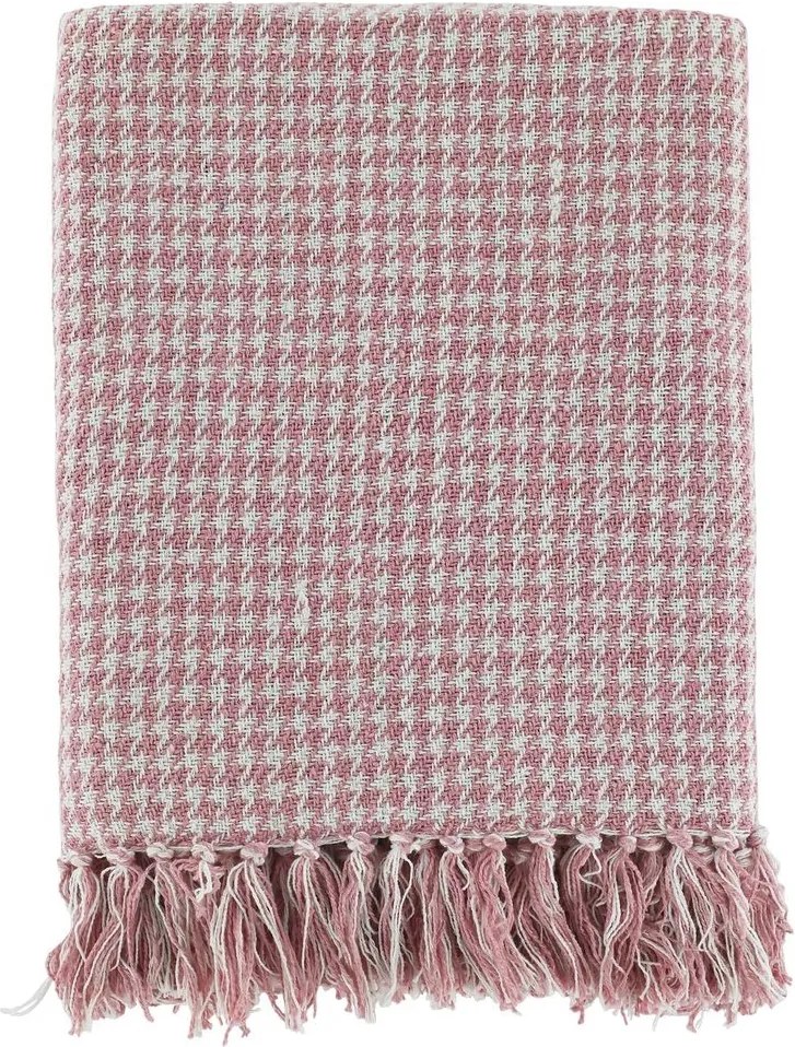 Bielo-malinový priadzový pléd so vzorom a strapcami Aix Hod - 130*150 cm