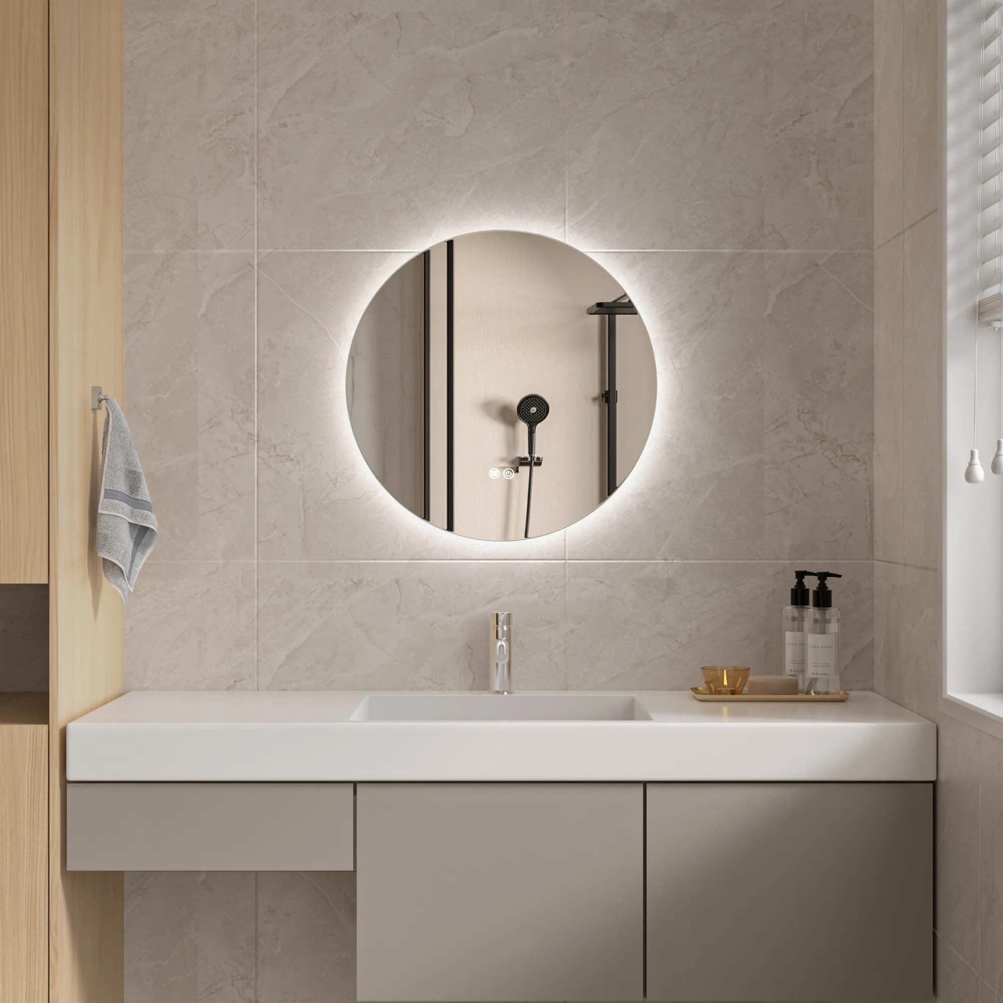 Erga Sofia, okrúhle LED zrkadlo 50cm, 1150 lm, 3 farby svetla, ERG-V01-207-5050