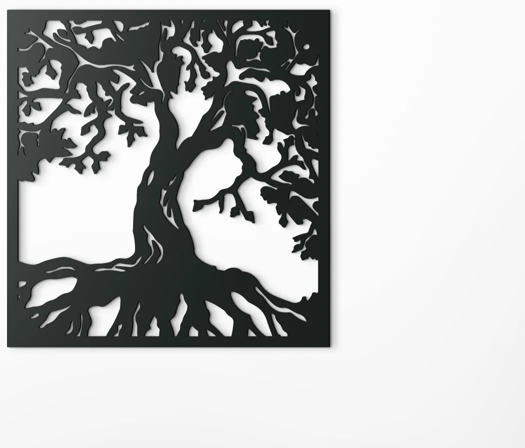 drevko Drevený obraz Strom s koreňmi Rozmer obrazu: 34 x 32,5 cm, Farba dekorácie: Čierna