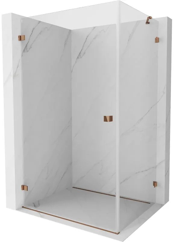 Mexen Lunar-B, výklopný sprchový kút ľavý 85 x 70 cm, 8mm číre sklo, profil ružové zlato, 832-085-070-60-00-L