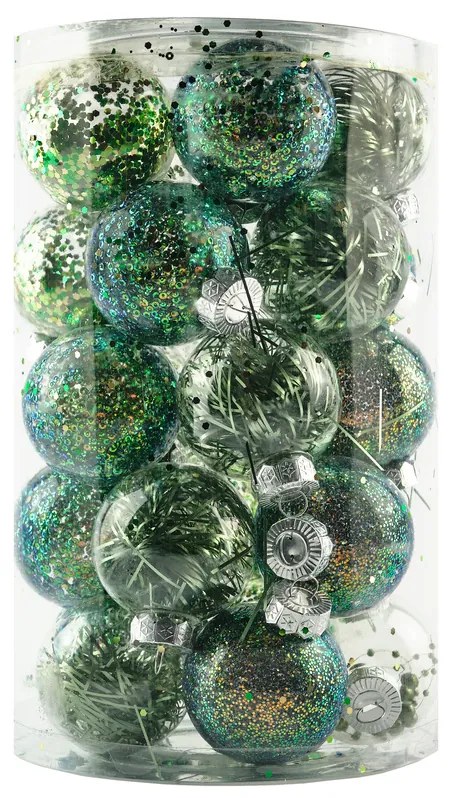 DECOLED Súprava ozdôb, d. 7 cm, tmavozelená