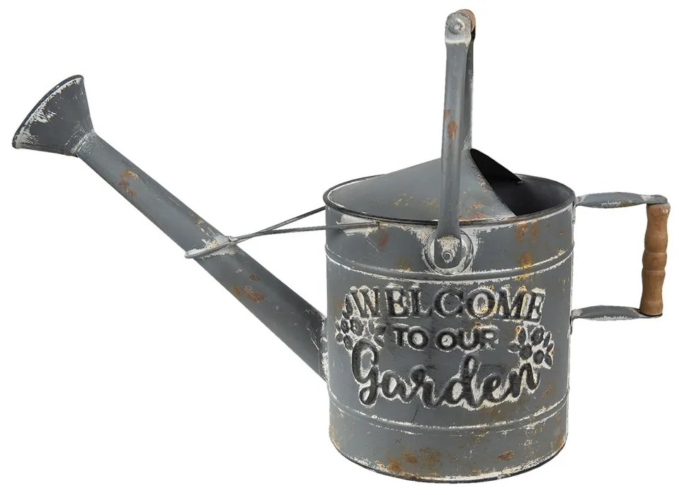 Šedá dekoračná plechová kanva s patinou Garden - 53*20*24 cm