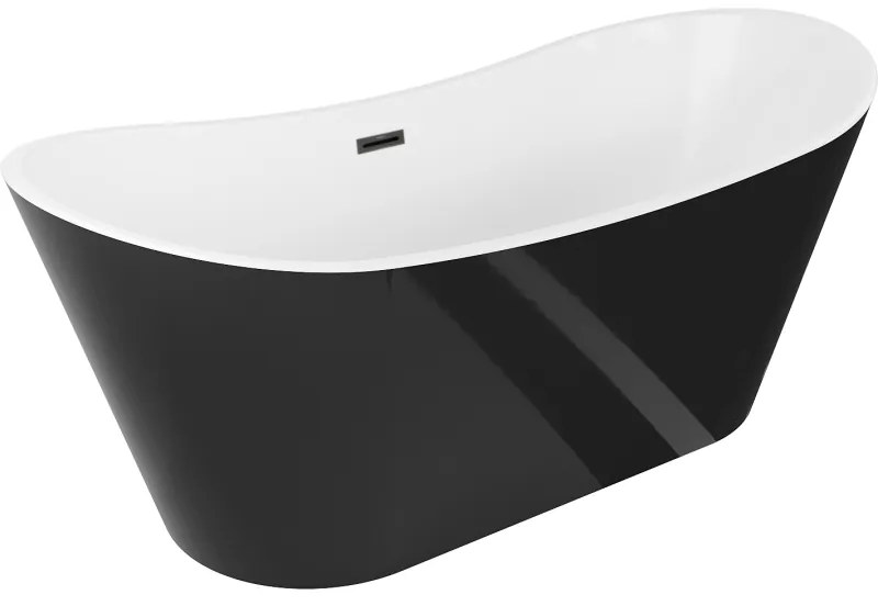 Mexen Montana, voľne stojaca vaňa 180 x 80 cm, biela-čierna, čierny matný prepad, 52011808075-70