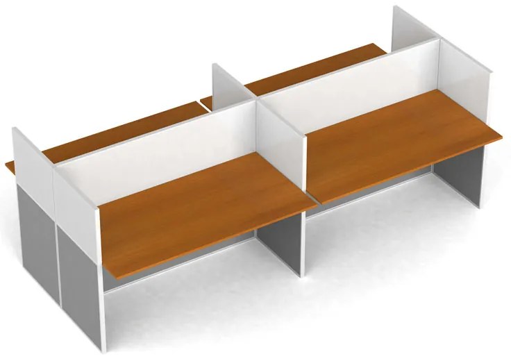 Kancelársky stôl PRIMO s paravánmi, 4 miesta, magnetická tabuľa, sivá/čerešňa