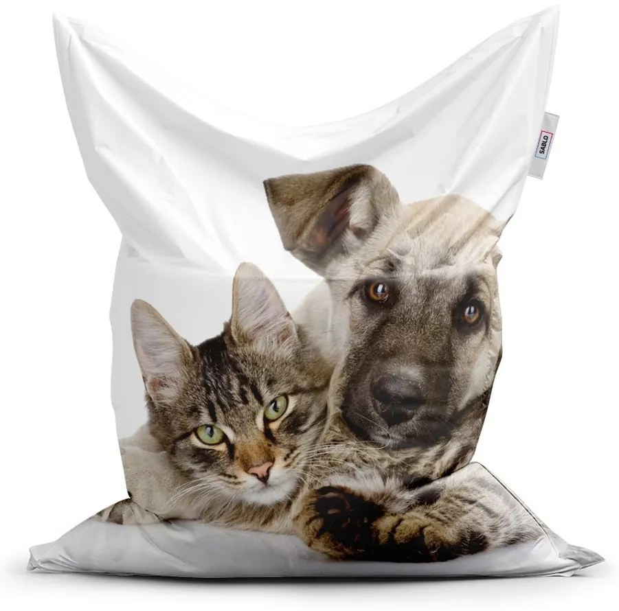 Sedací vak Classic mačička a šteniatko, béžová / biela