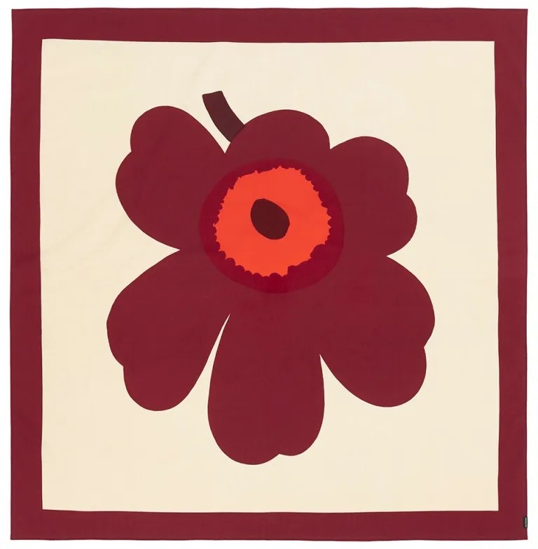 Obrus Unikko 140x140cm, vanilka-burgundy