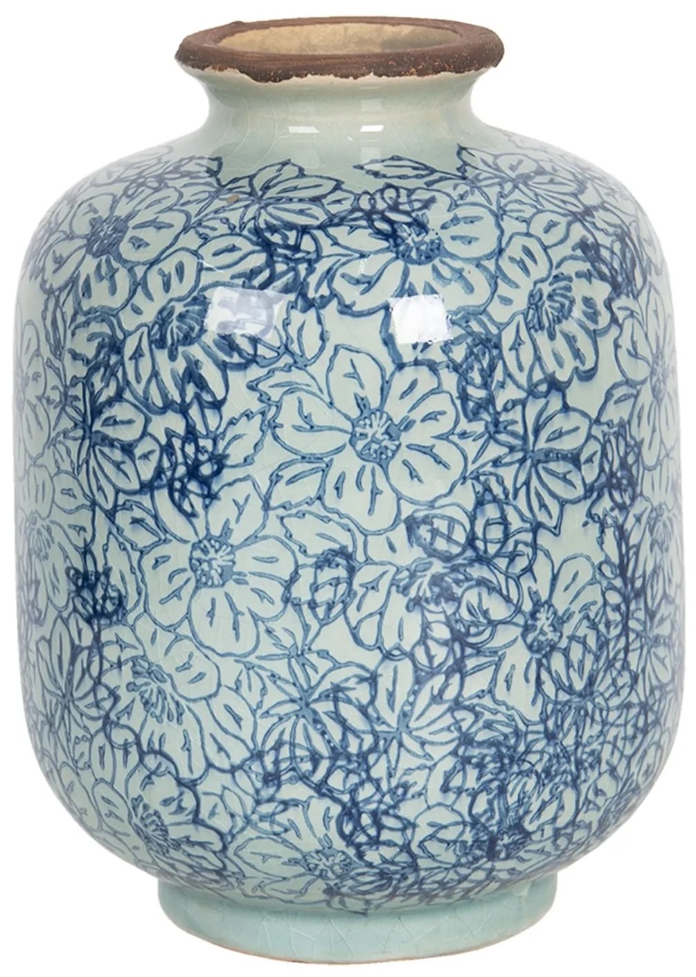 Keramická váza vo vintage štýle s modrými kvietkami Bleues - Ø 10 * 15 cm