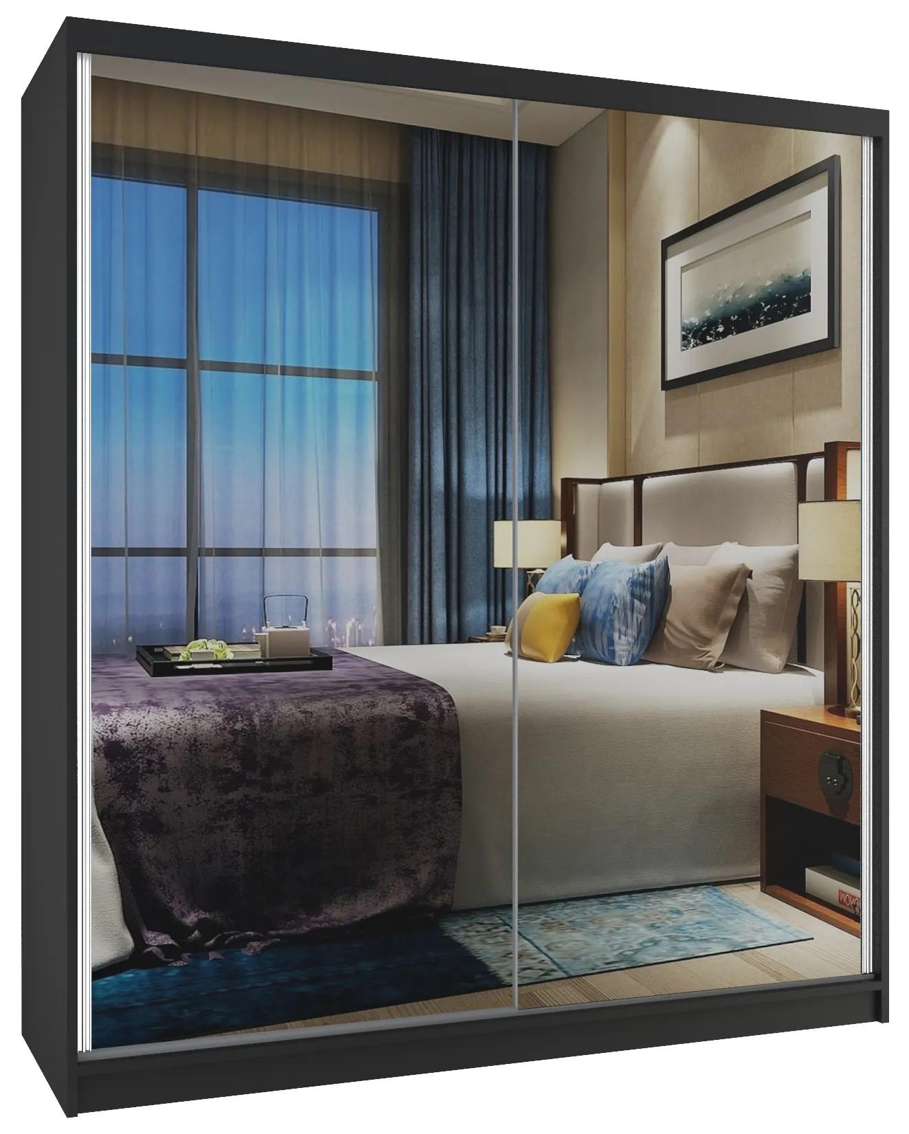 Šatníková skriňa 133 cm Belini čierny mat s posuvnými dverami a zrkadlom M SZP2/2/B/WI/L/HI