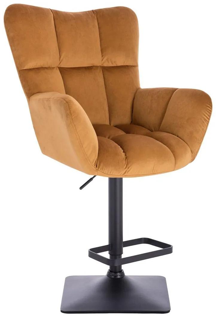 LuxuryForm DESIGN Barové kreslo AURORA VELUR na čiernej hranatej podstave - medové