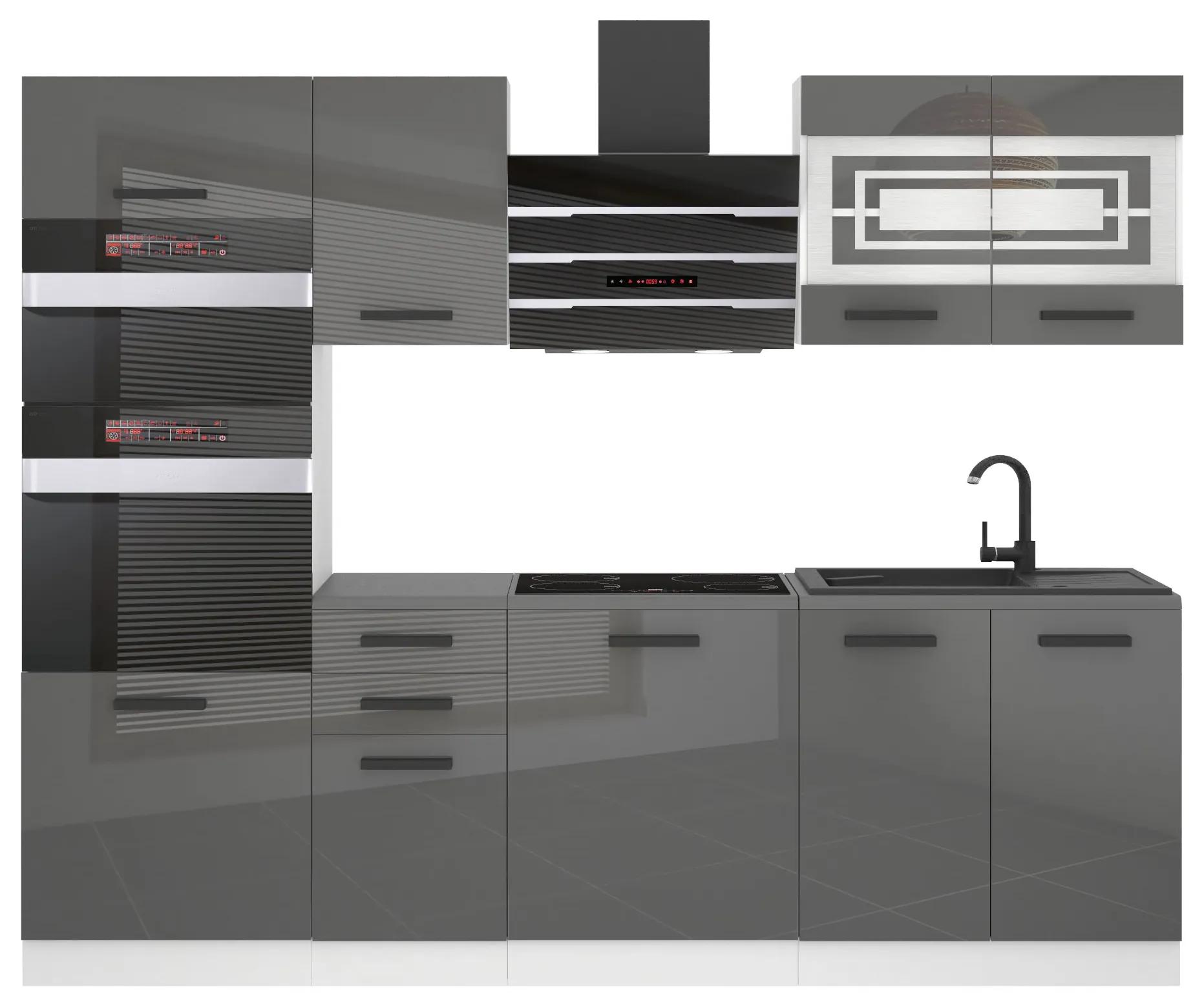 Kuchynská linka Belini Premium Full Version 240 cm šedý lesk s pracovnou doskou TRACY
