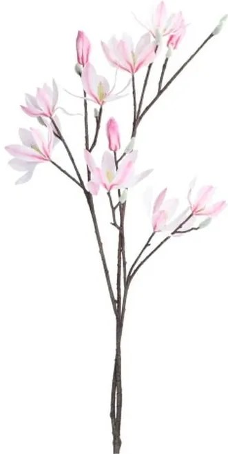 Dekorácia umelá hodvábna vetvička Magnólie s ružovými kvetmi - 93 cm