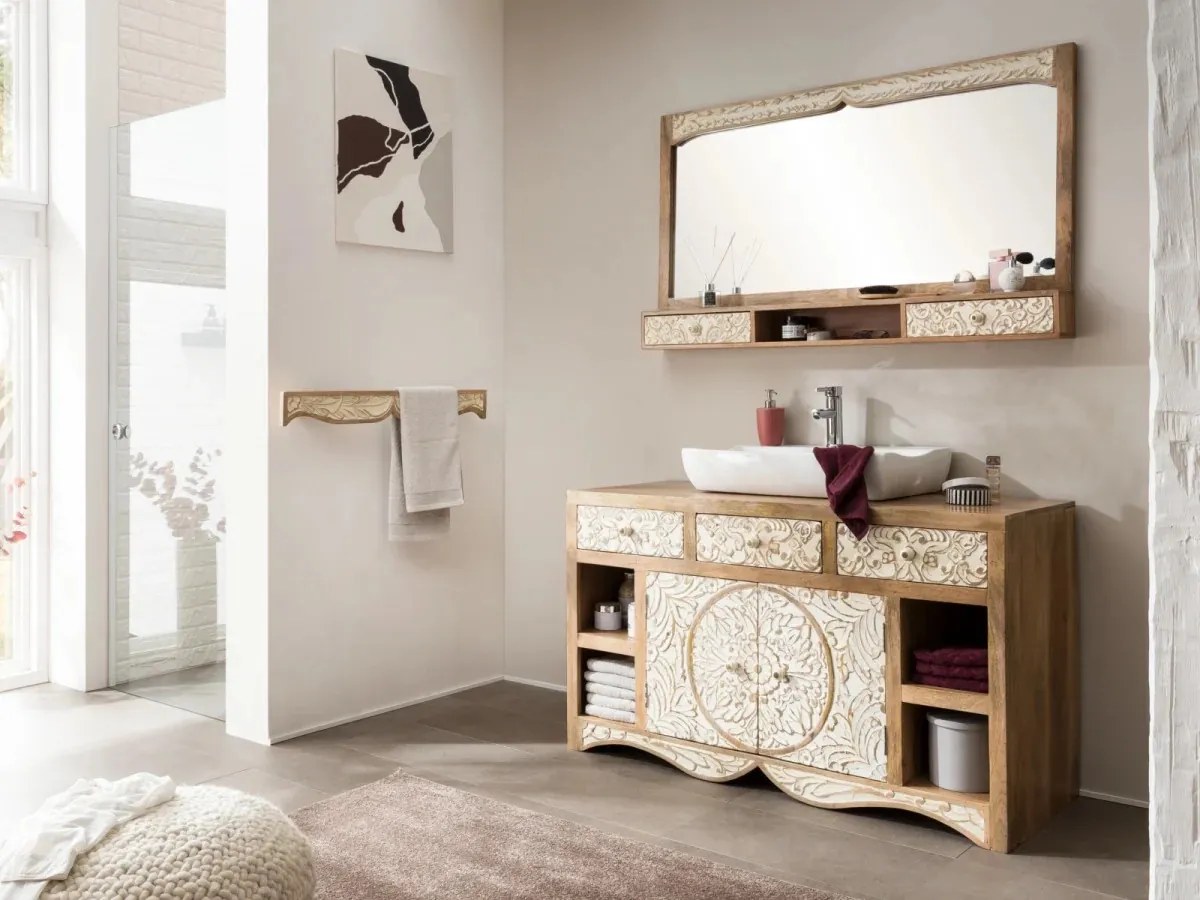 furniture-nabytek.cz - Masívna kúpeľňová sada Delhi z mangového dreva, lakovaná, hnedá