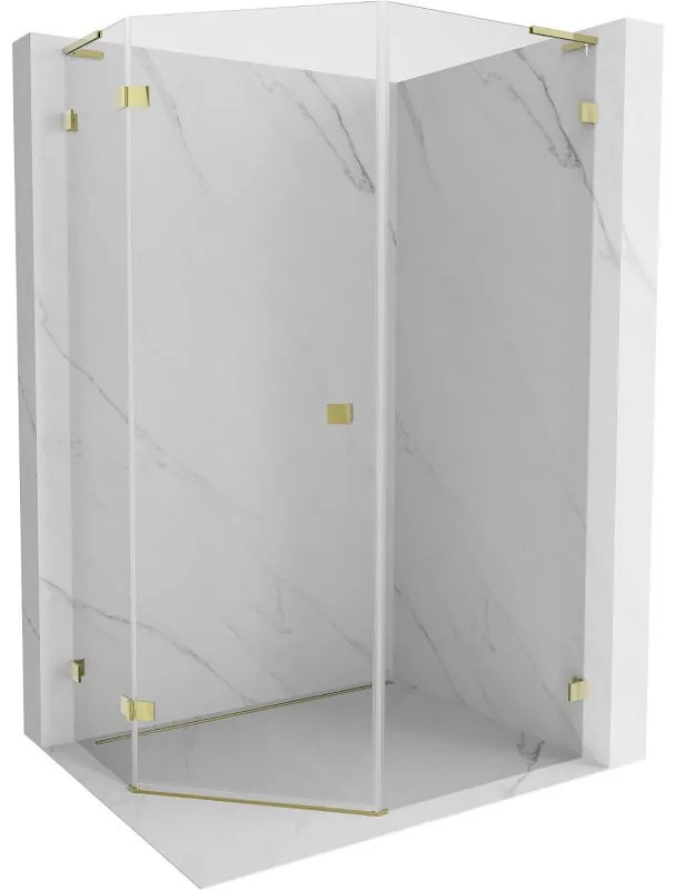 Mexen Lunar, L päťuholníkový sprchový kút naklápací doľava 80 x 100 cm, 8mm číre sklo, zlatý profil, 831L-080L-100P-50-00-L