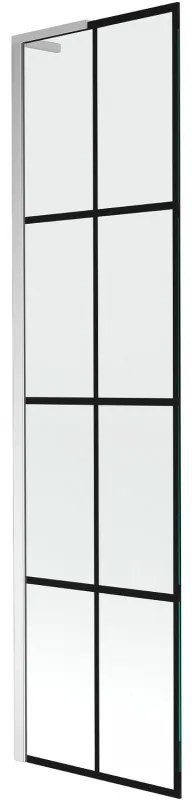 Mexen Next L, 1-krídlová vaňová zástena 50 x 150 cm, 6mm číre sklo-čierny vzor, chrómový profil, 895-050-000-03-77-01