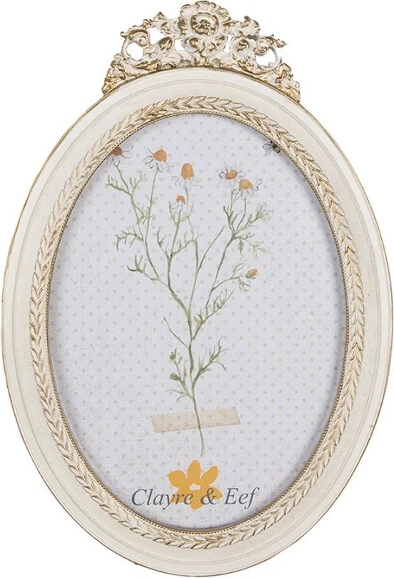 Béžový antik oválny fotorámik s kvetmi - 16*2*23/ 13*18cm