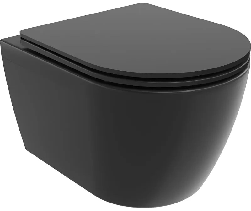 Mexen Carmen, závesná WC misa 490x365x340 mm, Rimless Tornádo + WC sedadlo z duroplastu, čierna matná, 30881085T