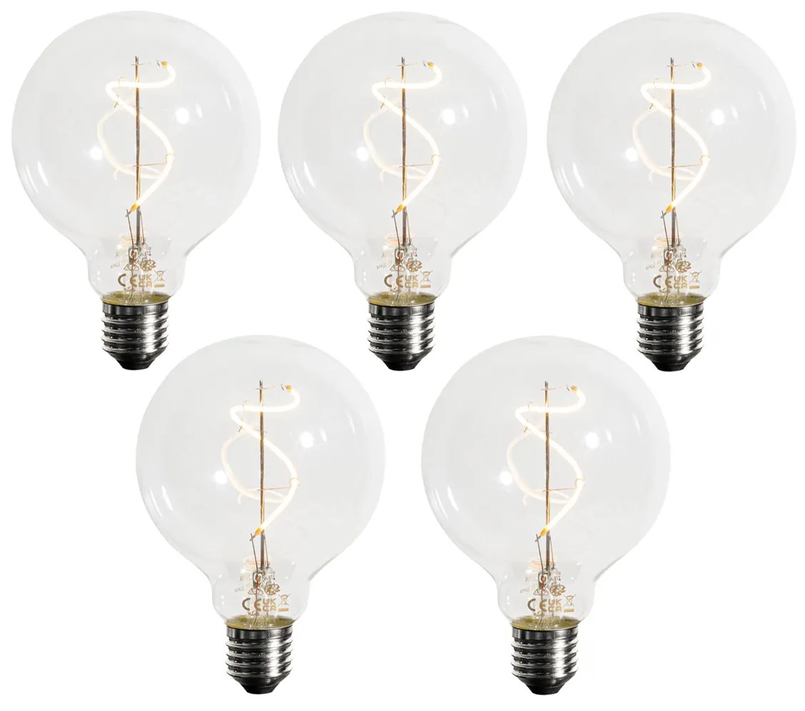 Sada 5 ks Stmievateľná LED žiarovka E27 so špirálovým vláknom G95 4W 270lm 2200K