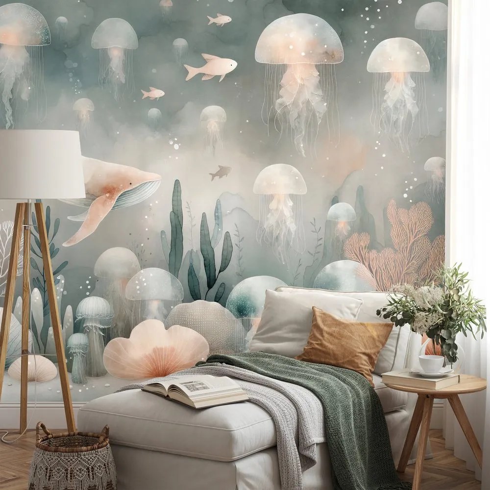 Samolepiaca tapeta podmorský svet s medúzami