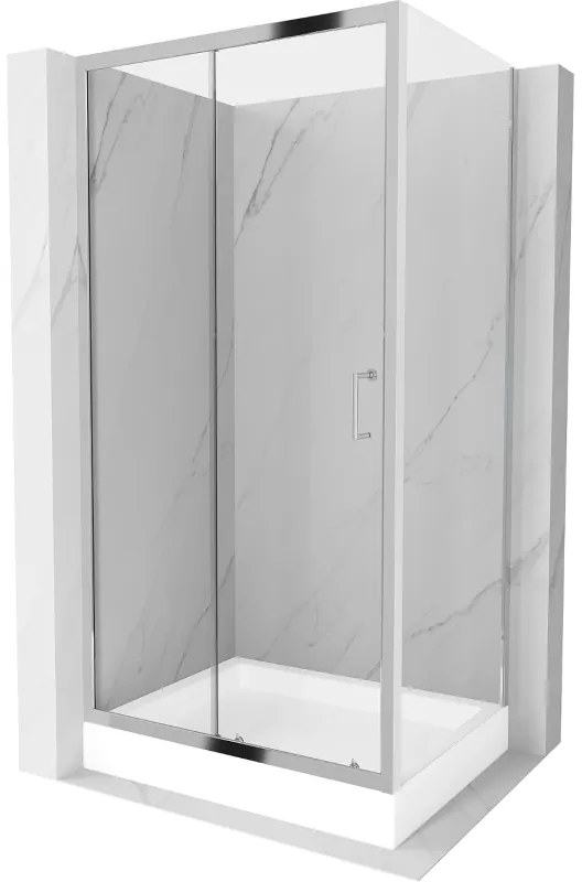 Mexen Apia, sprchový kút s posuvnými dverami 120 (dvere) x 80 (stena) cm, 6mm číre sklo, chrómový profil + biela sprchová vanička RIO, 840-120-080-01-00-4510