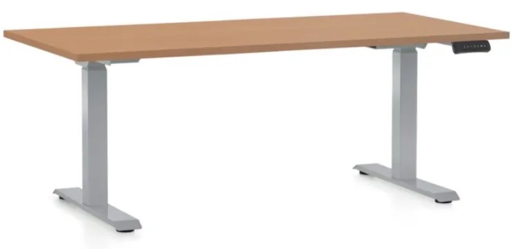 Výškovo nastaviteľný stôl OfficeTech D, 160 x 80 cm, sivá podnož, buk