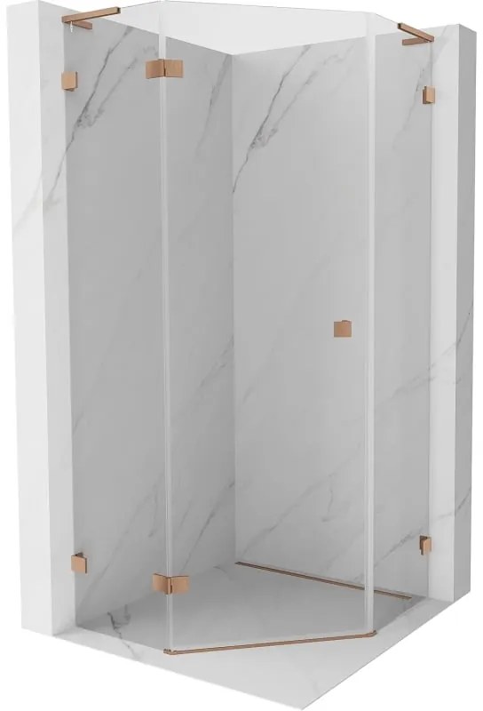 Mexen Lunar, L päťuholníkový sprchový kút naklápací doľava 100 x 100 cm, 8mm číre sklo, profil medená matná, 831L-100L-100P-65-00-L