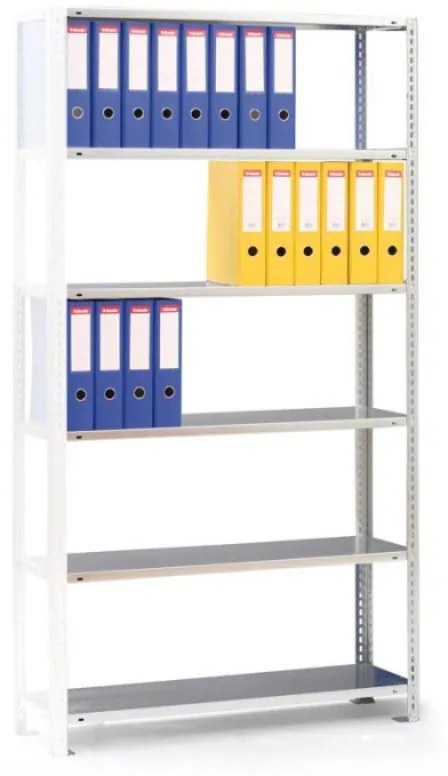 Regál na zakladače COMPACT, 2500 x 1250 x 300 mm, pozink, prídavný