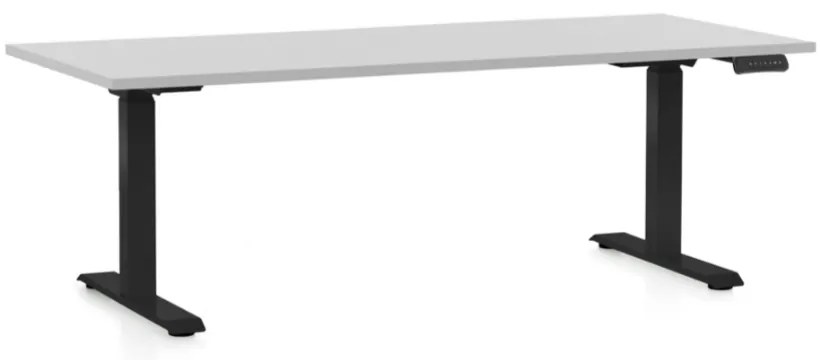 Výškovo nastaviteľný stôl OfficeTech D, 180 x 80 cm, čierna podnož, svetlo sivá