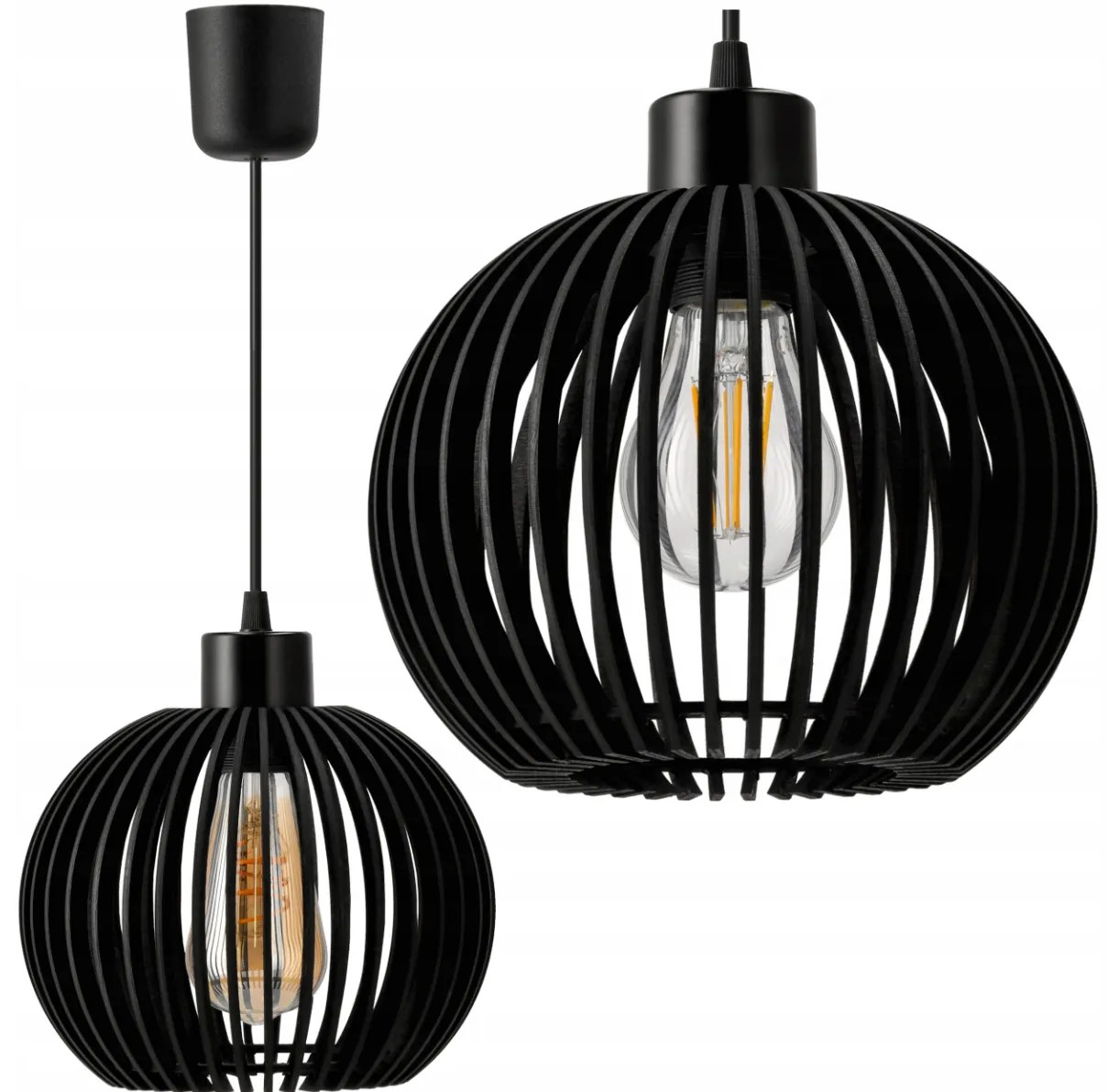 BERGE LED stropné svietidlo E27 drevená guľa čierna