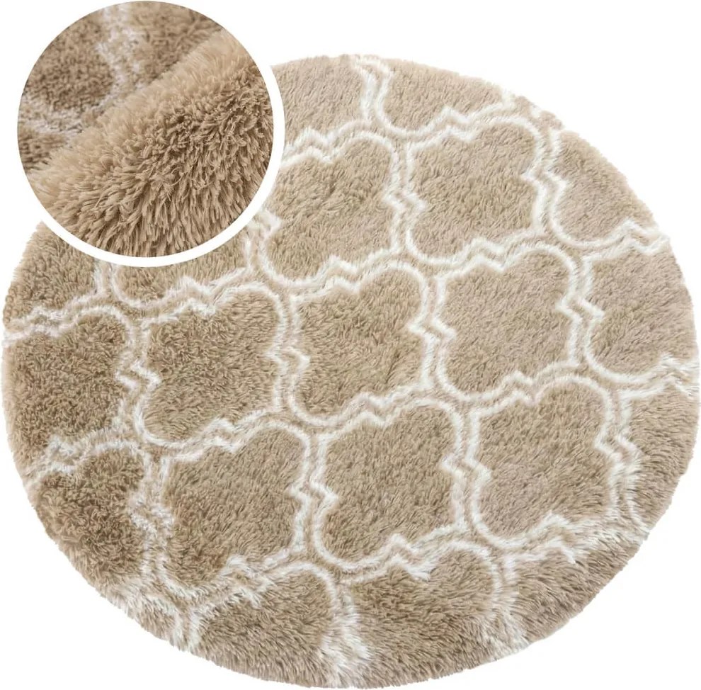TZ Béžový okrúhly vzorovaný koberec shaggy Decor Latern Rozmer: 120 cm