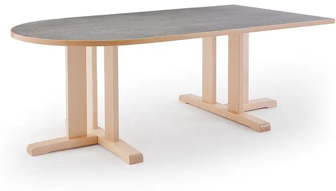 Stôl KUPOL, polovičný ovál, 1800x800x600 mm, linoleum - šedá, breza