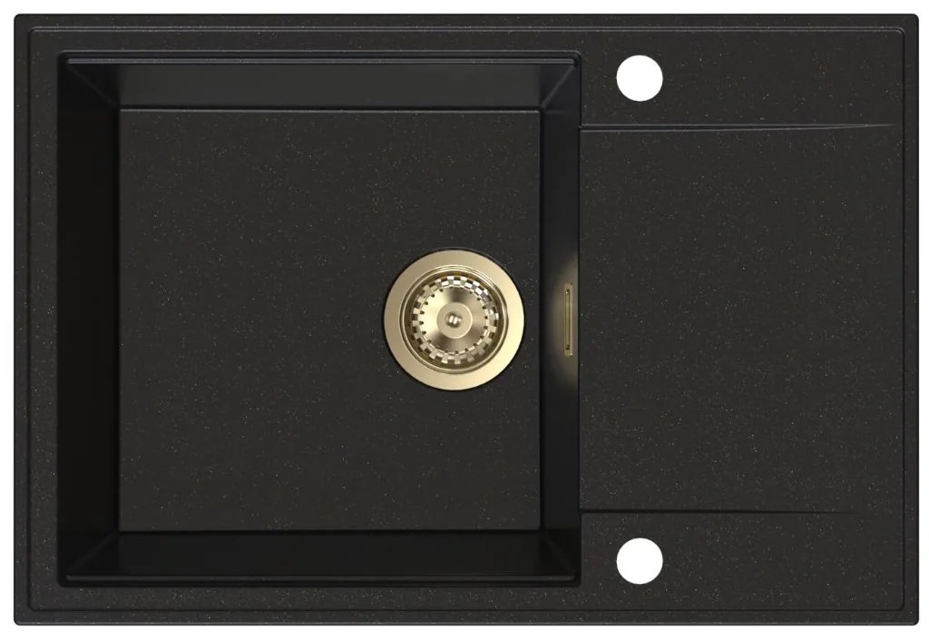Sink Quality Sink55, kuchynský granitový drez 680x460x215 mm + zlatý sifón, čierna so zlatými bodmi, SKQ-SINK.L.1KDO.XG