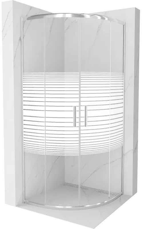 Mexen Rio, štvrťkruhový sprchovací kút s posuvnými dverami 80(dvere) x 80(dvere) x 190 cm, 6mm číre sklo s pásikmi, chrómový profil, 863-080-080-01-20