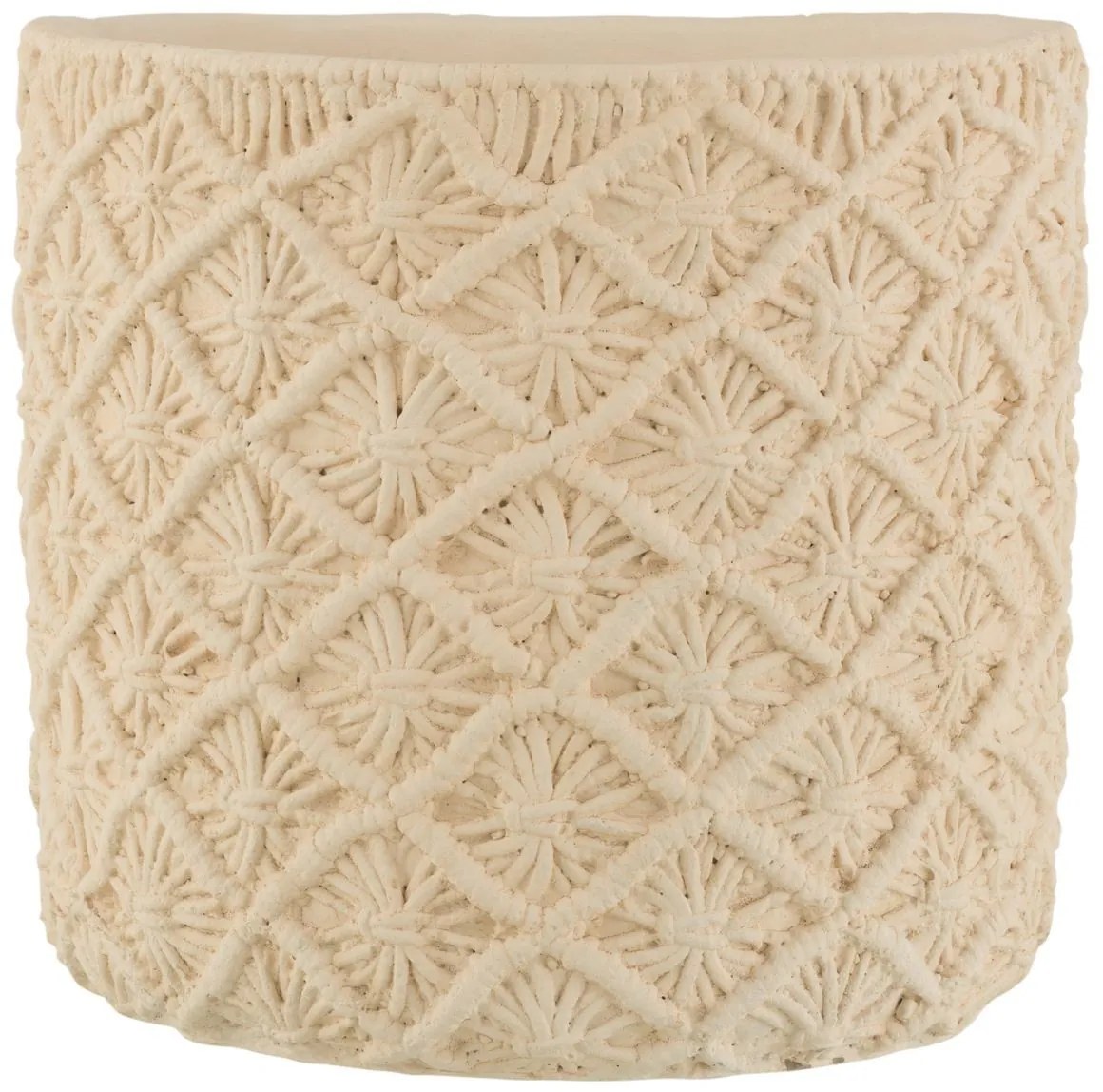 Béžový cementový kvetináč s drhaným vzorom Ibiza Macrame - Ø30*28 cm