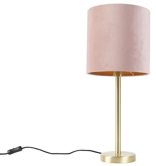 Romantická stolná lampa mosadzná s ružovým tienidlom 25 cm - Simplo