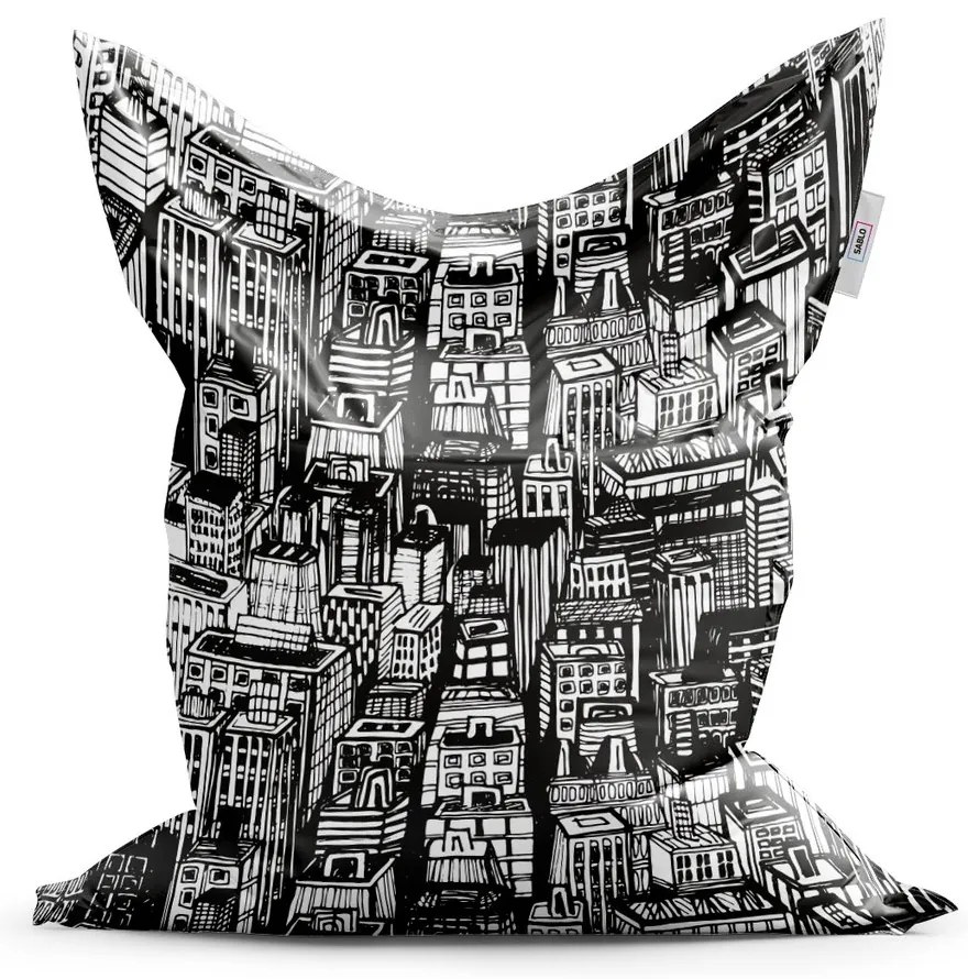 Sedací vak Classic kreslené mrakodrapy - detský, čierna / biela